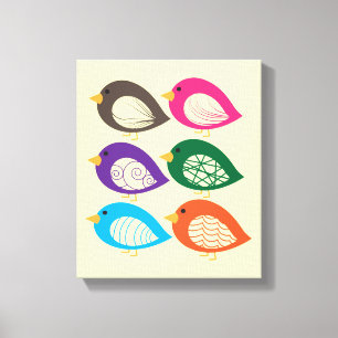Kute kleurige irky vogels canvas afdruk