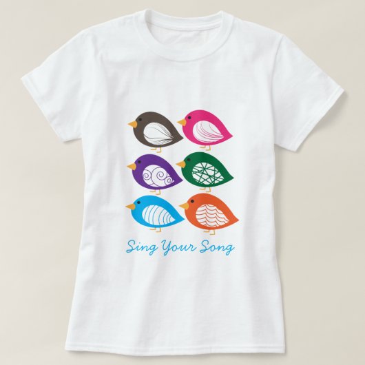 Kute kleurige irky vogels t-shirt (Design voorkant)