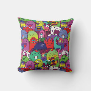 👾 Kute kleurige monsters Kussen