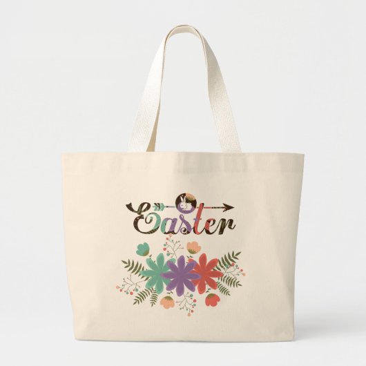 Kute kleurrijke bloemen en veen met bunny grote tote bag (Voorkant)