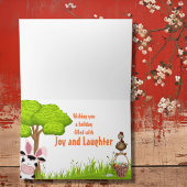 Kute Koe, rooster en kleurrijk Boerderij Feestdagen Kaart