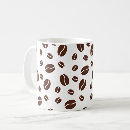 Kute koffiebonen mok van bruin en wit patroon (Voorkant links)