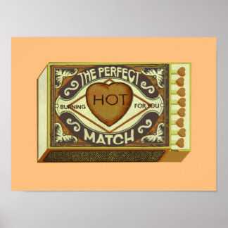 Kute kunst van retro matchbox met hart poster