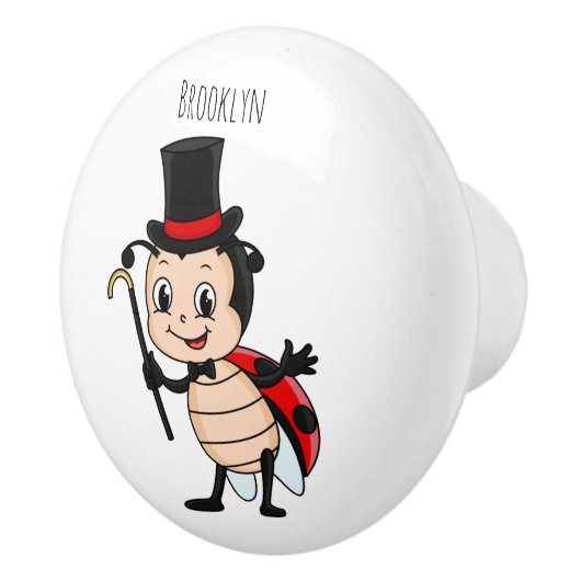 Kute ladybug met bovenste hoed en stropdas cartoon keramische knop (Rechts)