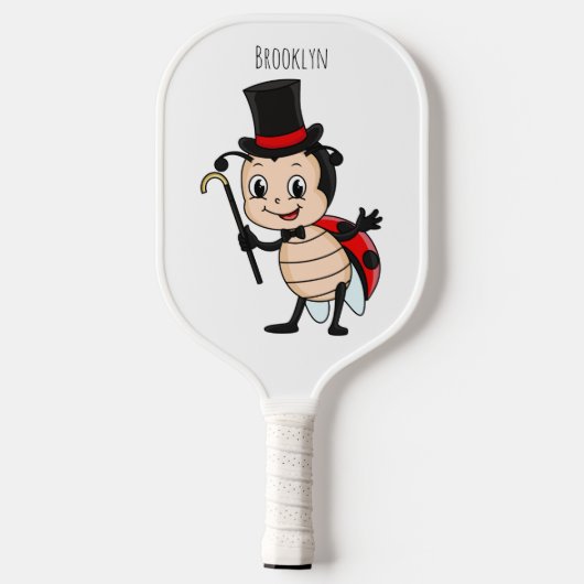 Kute ladybug met bovenste hoed en stropdas cartoon pickleball paddle (Achterkant)
