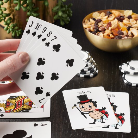 Kute ladybug met bovenste hoed en stropdas cartoon pokerkaarten (Insitu)