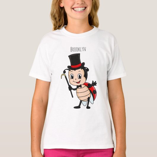 Kute ladybug met bovenste hoed en stropdas cartoon t-shirt (Voorkant)