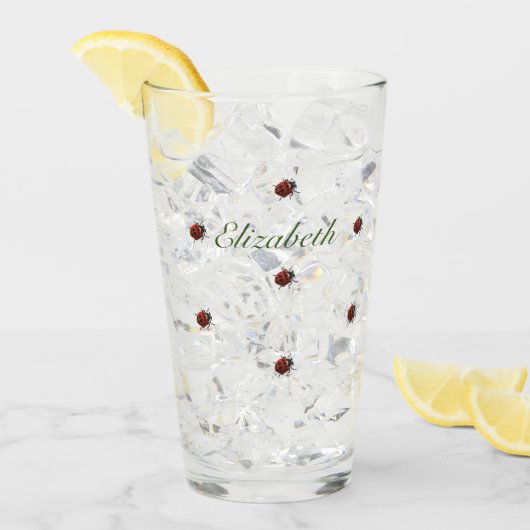 Kute Ladybug patroon met naam Glas (Voorkant ijs)