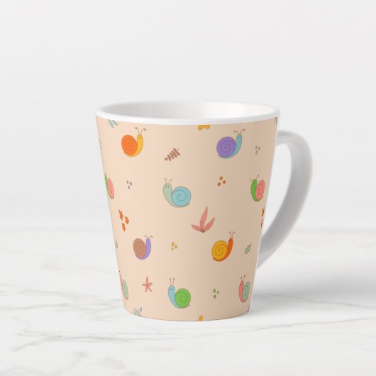 Kute latte Mok met slakken en bloemen (Rechterhoek)