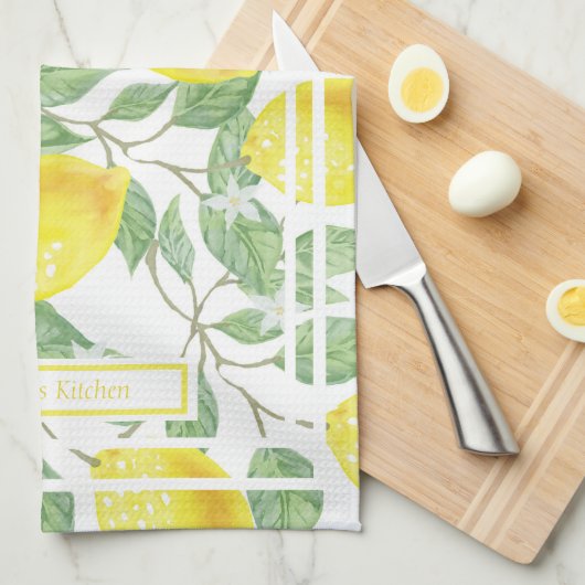 Kute leemons en Leaves Yellow en Green Custom Theedoek (Quarter Fold)