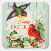 Kute  lentemvogels, Floral-paasticker Vierkante Sticker (Voorkant)