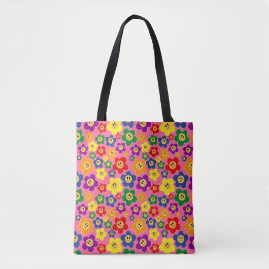 Kute LGBT Rainbow Flower Pattern-Roze Draagtas (Voorkant)