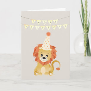 Kute Lion Wearting Party Pet Birthday Banner Roar Kaart