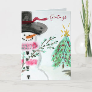 Kute Little Artistic Snowman Foling Holiday Card Feestdagen Kaart