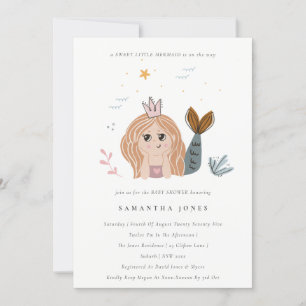 Kute Little Blush Zee Mermaid Baby shower Invite Bedankkaart