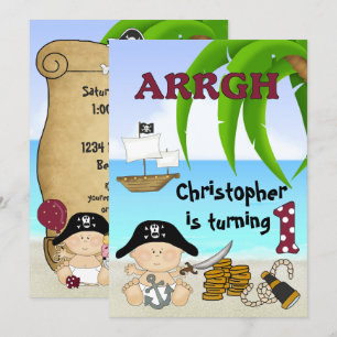 Kute Little Buccaneer ~ Pirate Boy's 1st Birthday Kaart
