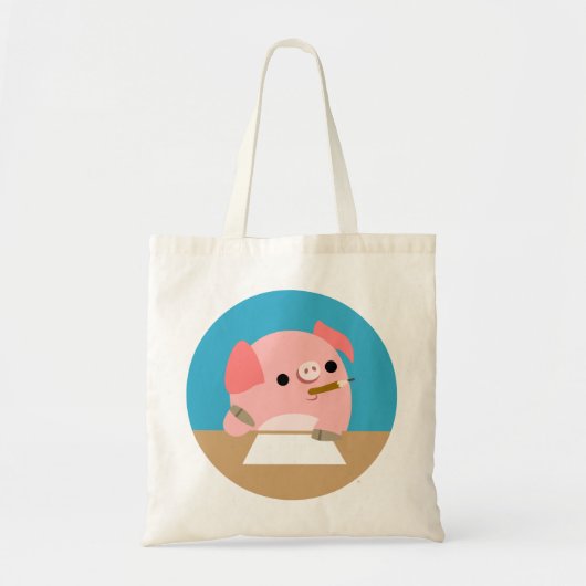 Kute Little Cartoon Pig "Writer's Block" Bag Tote Bag (Voorkant)