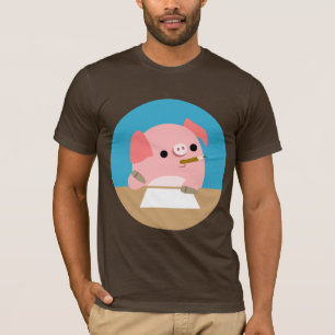 Kute Little Cartoon Pig "Writer's Block" T-Shirt