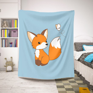Kute Little Fox die Butterfly op Blue bezoekt Sherpa Deken