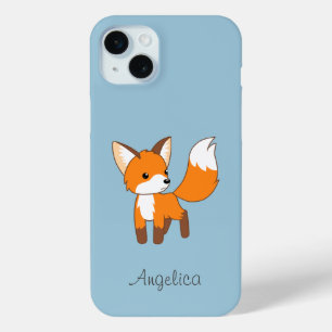 Kute Little Fox op Blue iPhone 15 Mini Hoesje