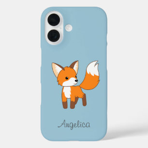 Kute Little Fox op Blue iPhone 16 Hoesje