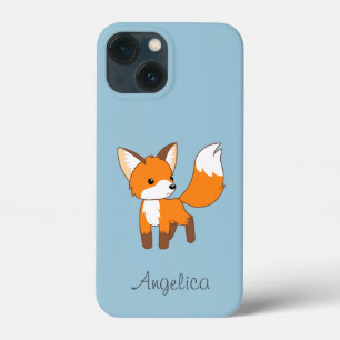 Kute Little Fox op Blue iPhone 13 Mini Hoesje