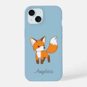 Kute Little Fox op Blue iPhone 15 Hoesje