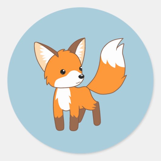 Kute Little Fox op Blue Ronde Sticker (Voorkant)