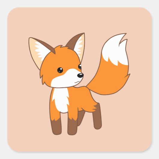 Kute Little Fox op Peach Vierkante Sticker (Voorkant)