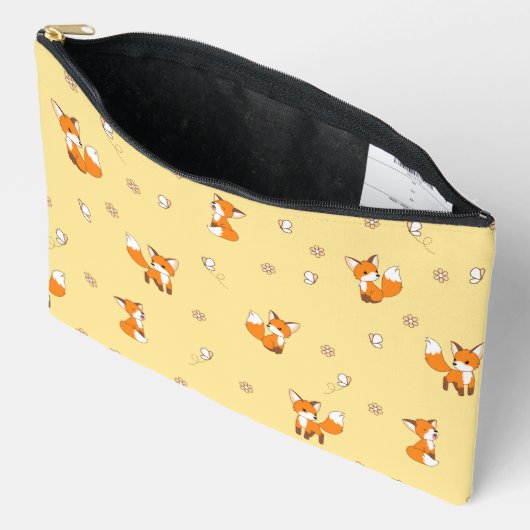Kute Little Foxes Pattern on Yellow Etui (Open)