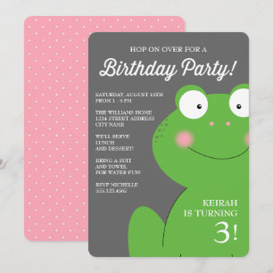 Kute Little Froggy Birthday Party Invite / Roze Kaart