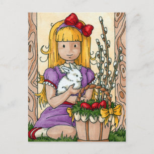 Kute Little Girl met Paashaas Bunny Feestdagenkaart