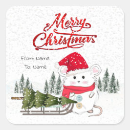 Kute Little Hamster Merry-kerstboom Vierkante Sticker