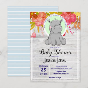 Kute Little Hippo Floral Baby Shower Invitations Kaart