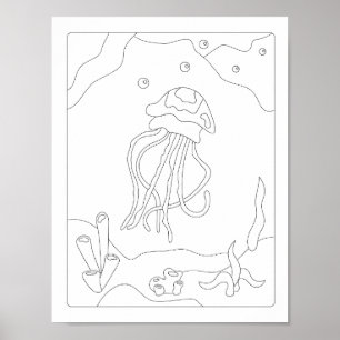 Kute Little Jellyfish Antistress Colour book Poster