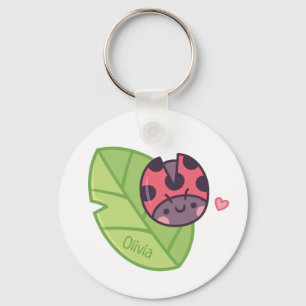 Kute Little Ladybug Beetle op Leaf Personalized Sleutelhanger