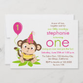 Kute Little Monkey First Birthday Invitation Kaart (Voorkant)