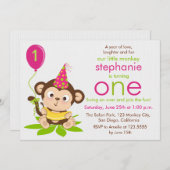 Kute Little Monkey First Birthday Invitation Kaart (Voorkant / Achterkant)