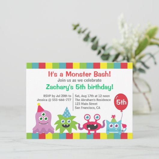 Kute Little Monster Birthday Party Bash for Kids Kaart (Staand voorkant)