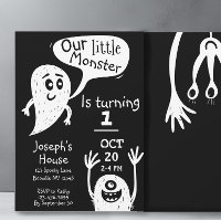 Kute Little Monster Boys First Birthday Invitation