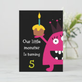 Kute Little Monster Kids Birthday Party Invite Kaart (Staand voorkant)