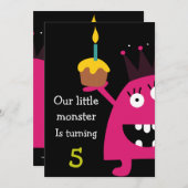 Kute Little Monster Kids Birthday Party Invite Kaart (Voorkant / Achterkant)