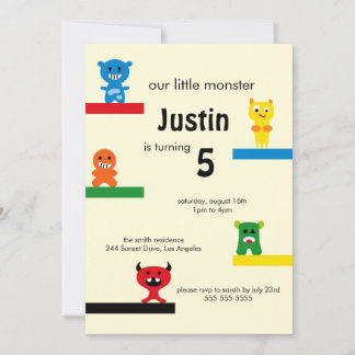 Kute Little Monster Kids Birthday Party Invite Kaart