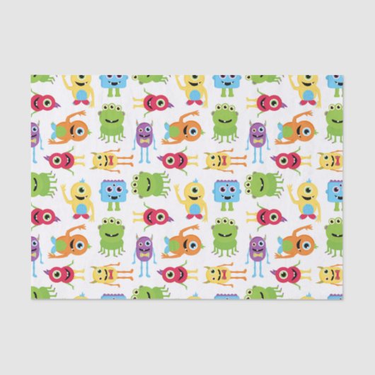 Kute Little Monsters Party Patroon Tissuepapier (Voorkant)