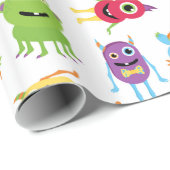Kute Little Monsters Pattern Cadeaupapier (Rol Hoek)