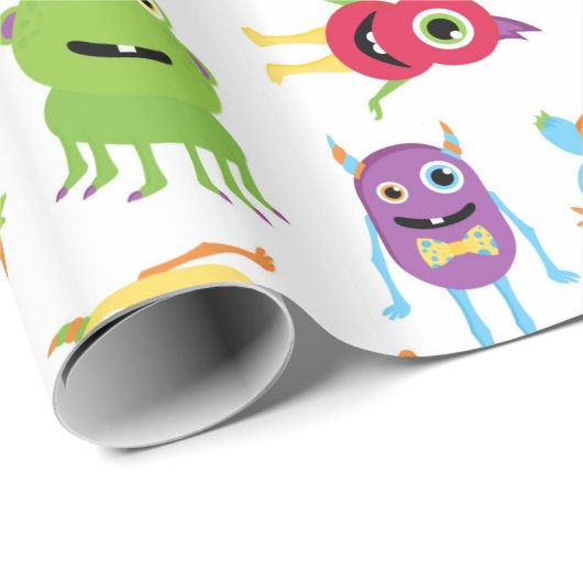 Kute Little Monsters Pattern Cadeaupapier (Rol Hoek)
