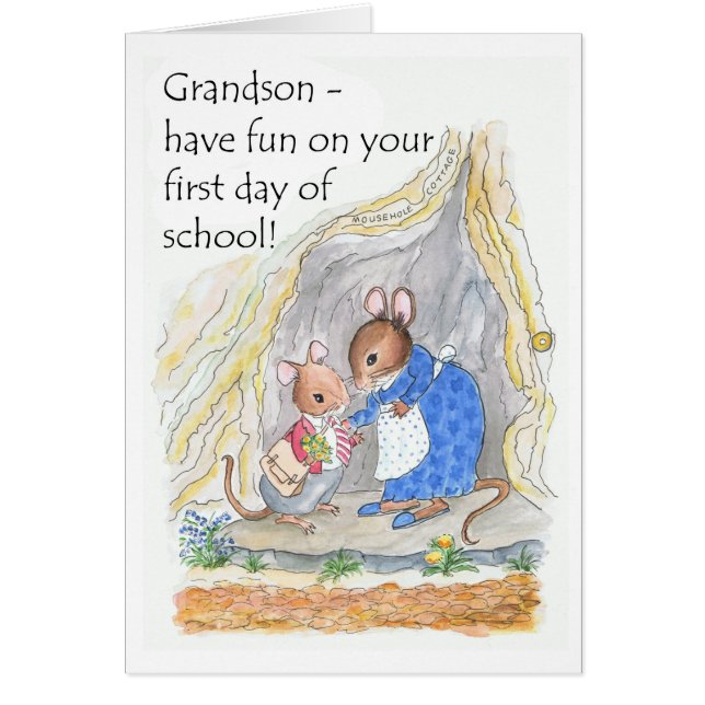 Kute Little Mouse Fun First Day of School Grandson (Voorkant)