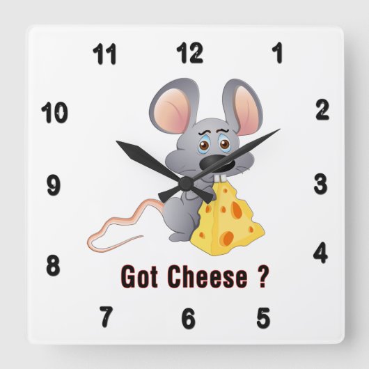 Kute Little Mouse met Chunk of Cheese GOT CHEESE Vierkante Klok (Voorkant)