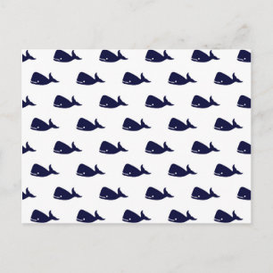 Kute Little Navy Blue Whale Pattern on White Briefkaart