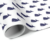 Kute Little Navy Blue Whale Pattern on White Cadeaupapier (Rol Hoek)